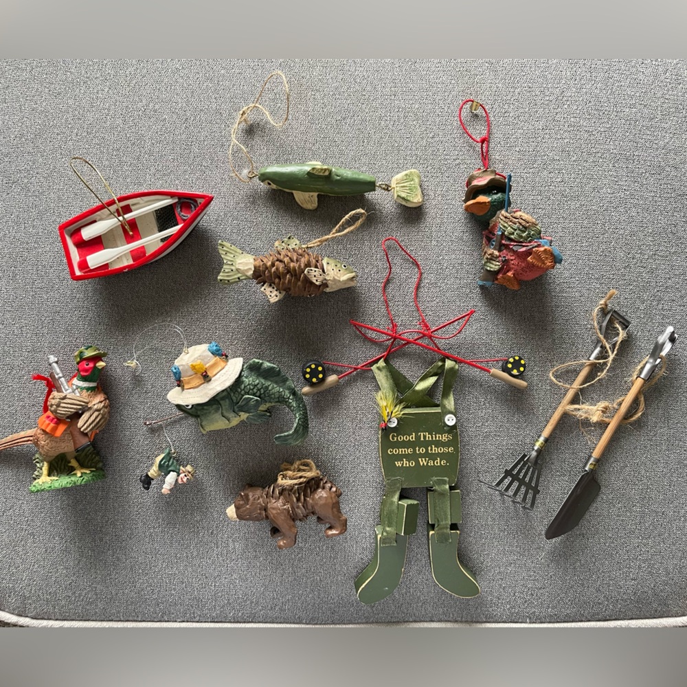 Lot of Fishing and Hunting-Themed Christmas Tree Ornaments